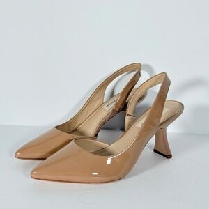 Antonio Melani Slingback Pointed Toe Heels Tan Patent Leather Dress Pumps